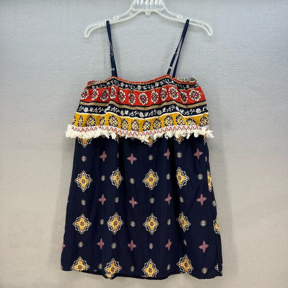 Entro Midi Sun Dress Women's Size Large Navy Boho Lined Adjustable Straps Hippie - Picture 10 of 15